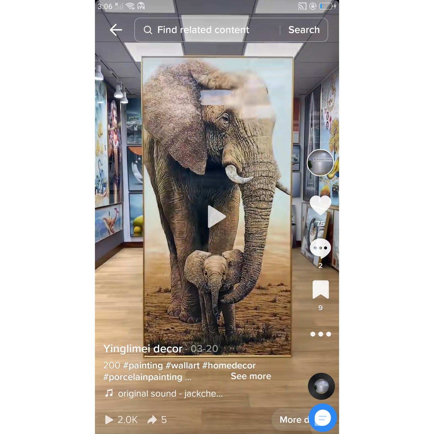 Animal elephant decorative painting Crystal porcelain painting
