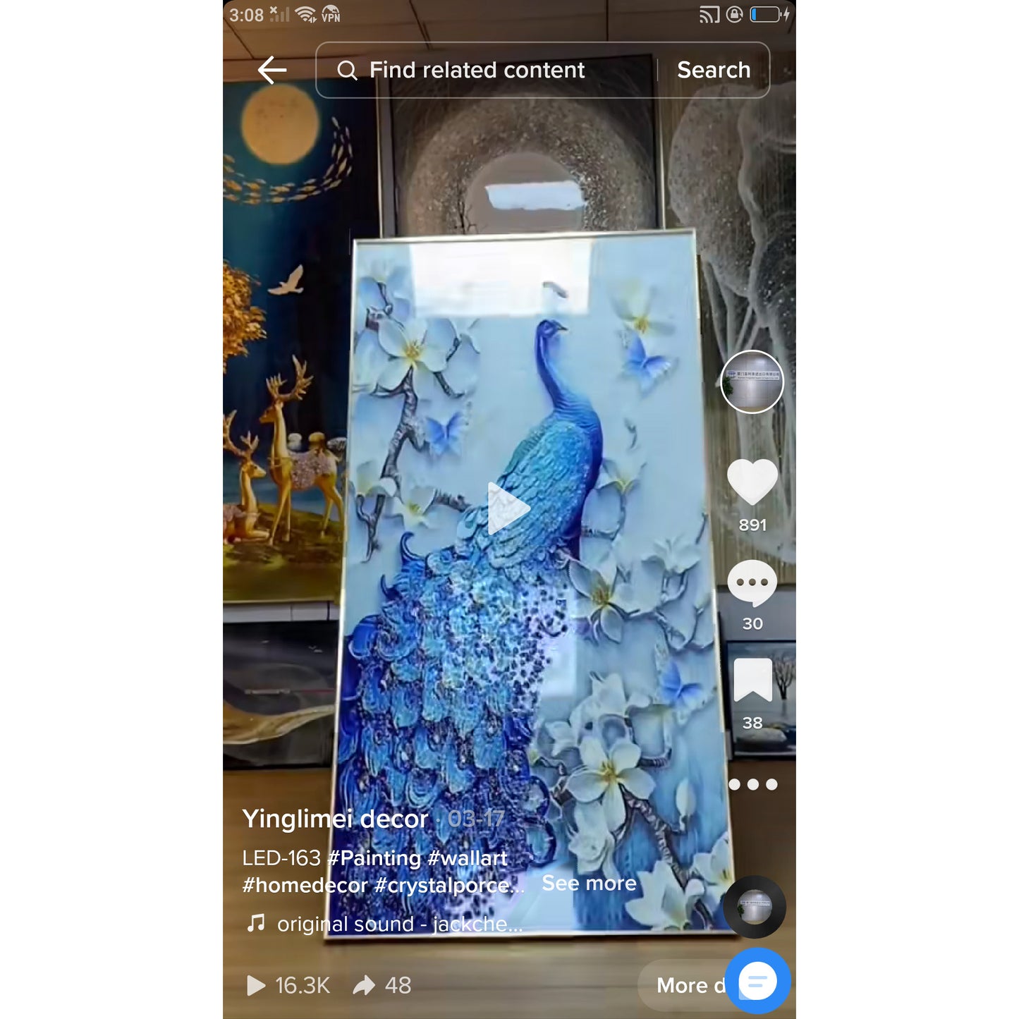 Sky Peacock wall painting and home decoration.