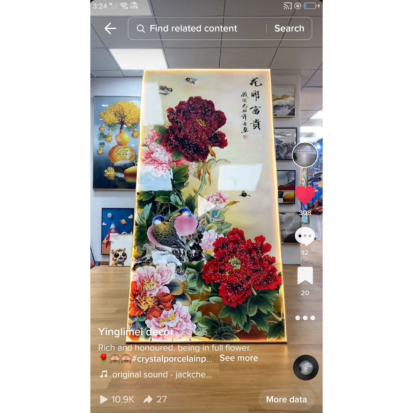 Exquisite Flowers Crystal Porcelain Wall decorative Painting.