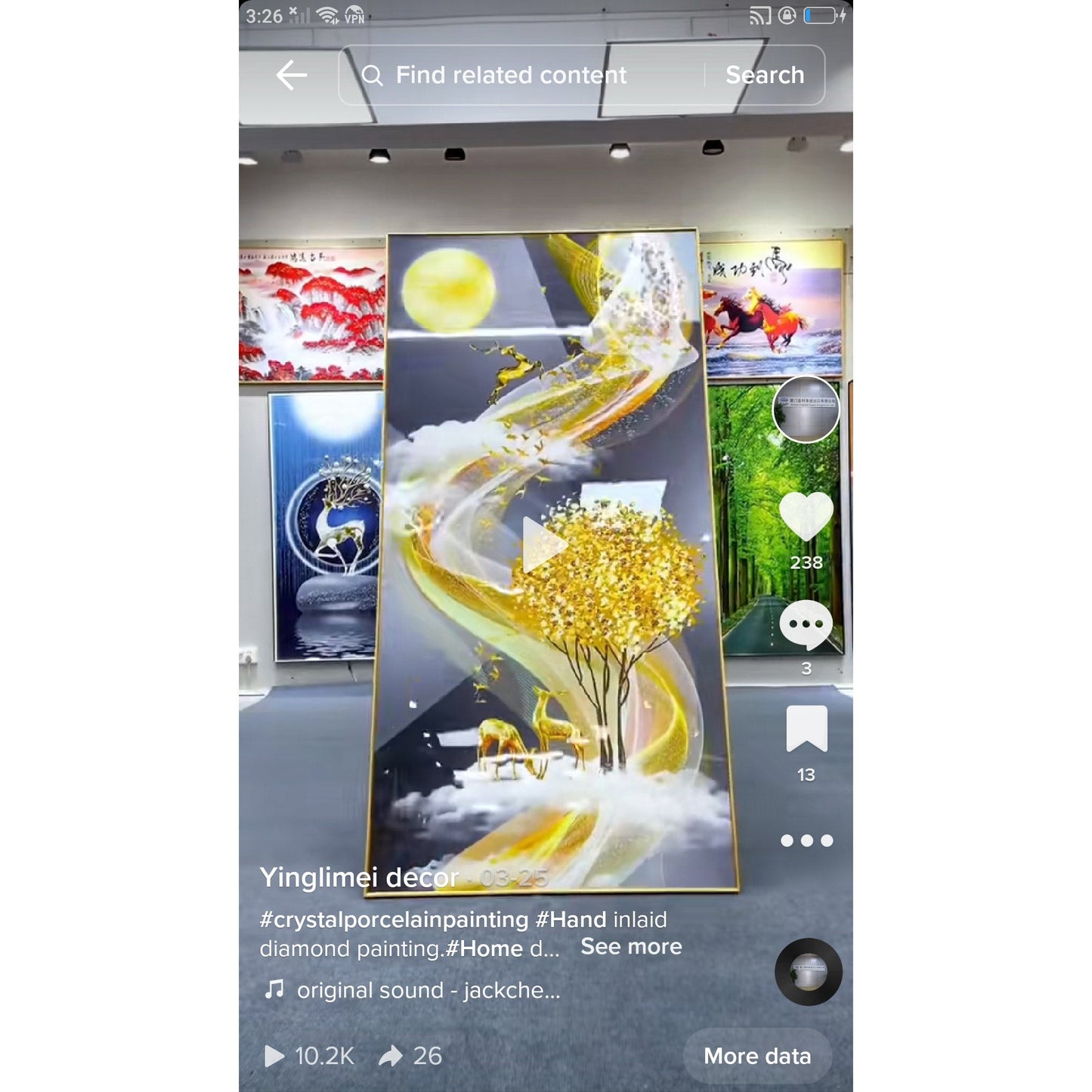 Golden Deers Abstract Crystal Porcelain decorative painting