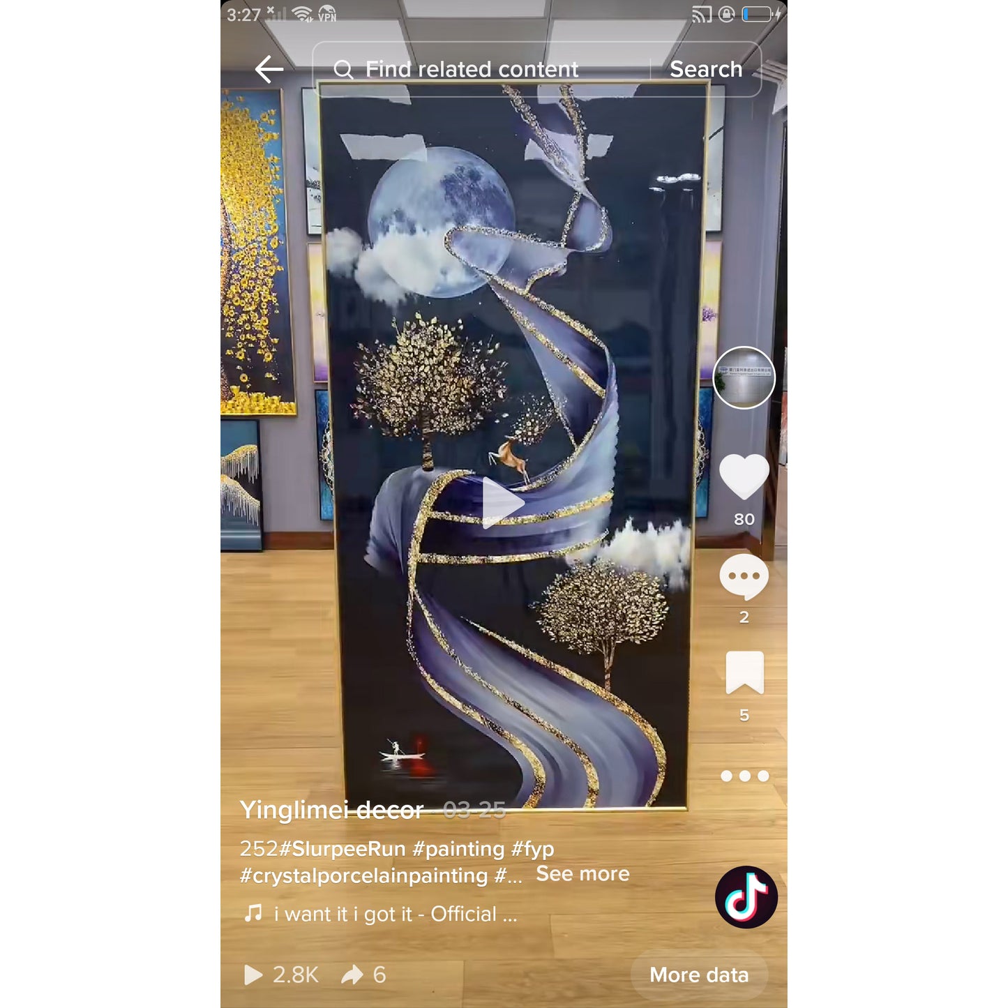 Abstract Golden Deers Crystal Porcelain decorative painting