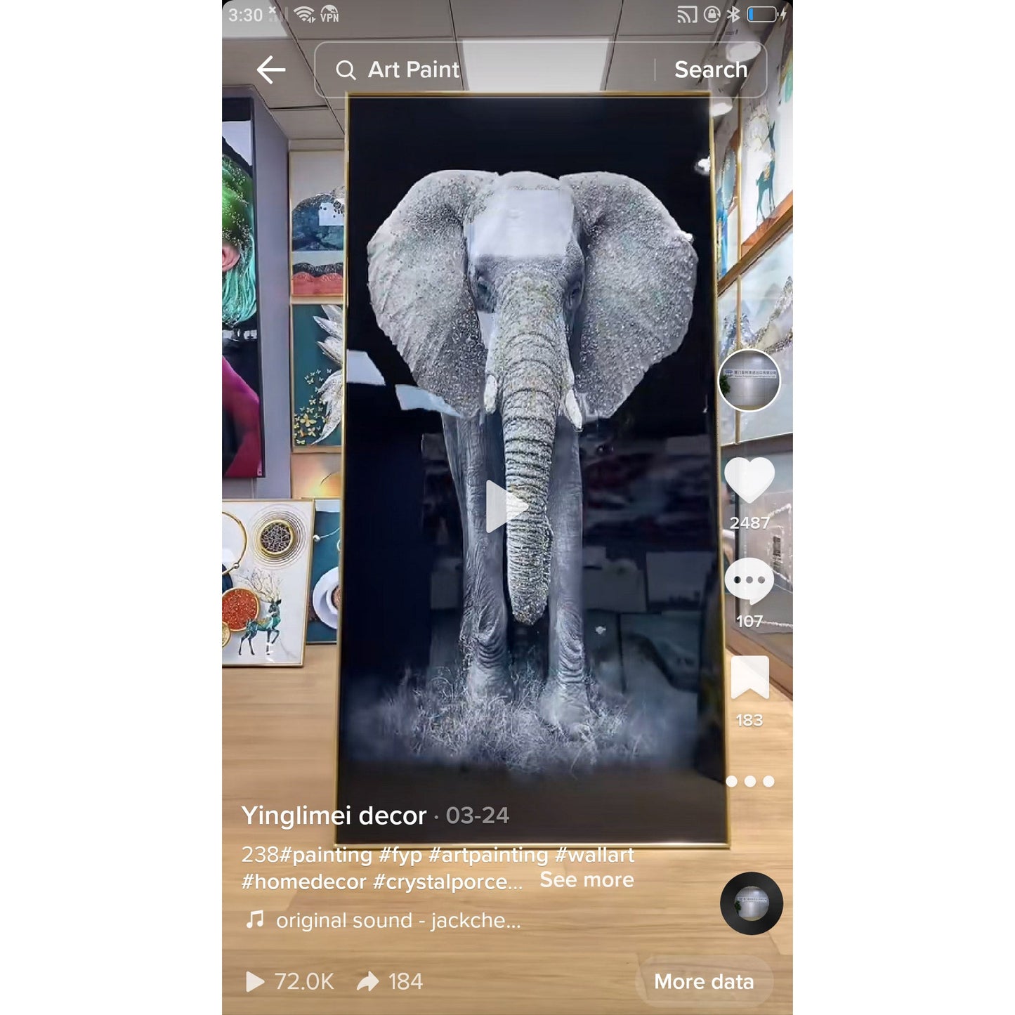 Boutique Elephant Crystal Porcelain Decorative Painting