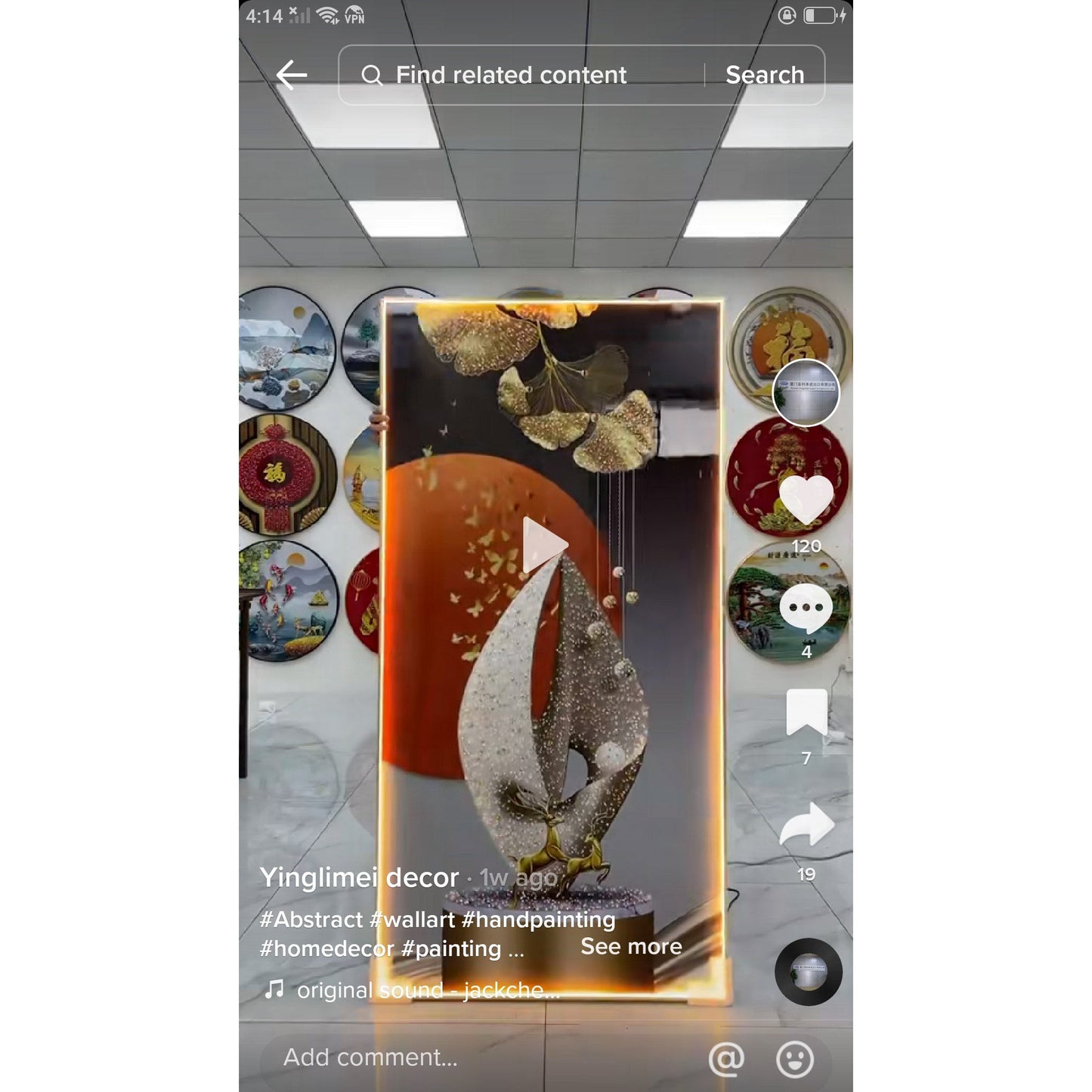 Modern light luxury golden apricot leaf blessing decorative paintingart