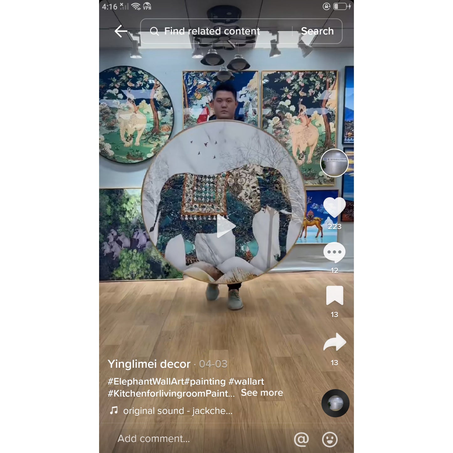 High-end round elephant decorative painting