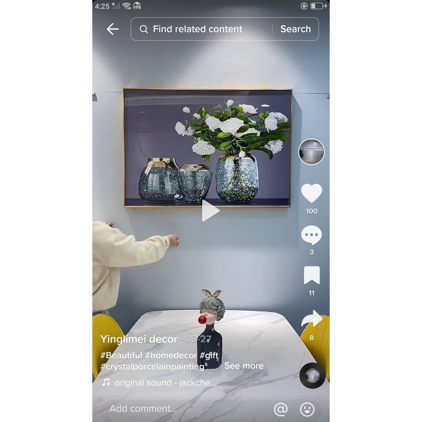 Living Room Still Life Plants Moon Water Night Crystal Porcelain Decorative Mural