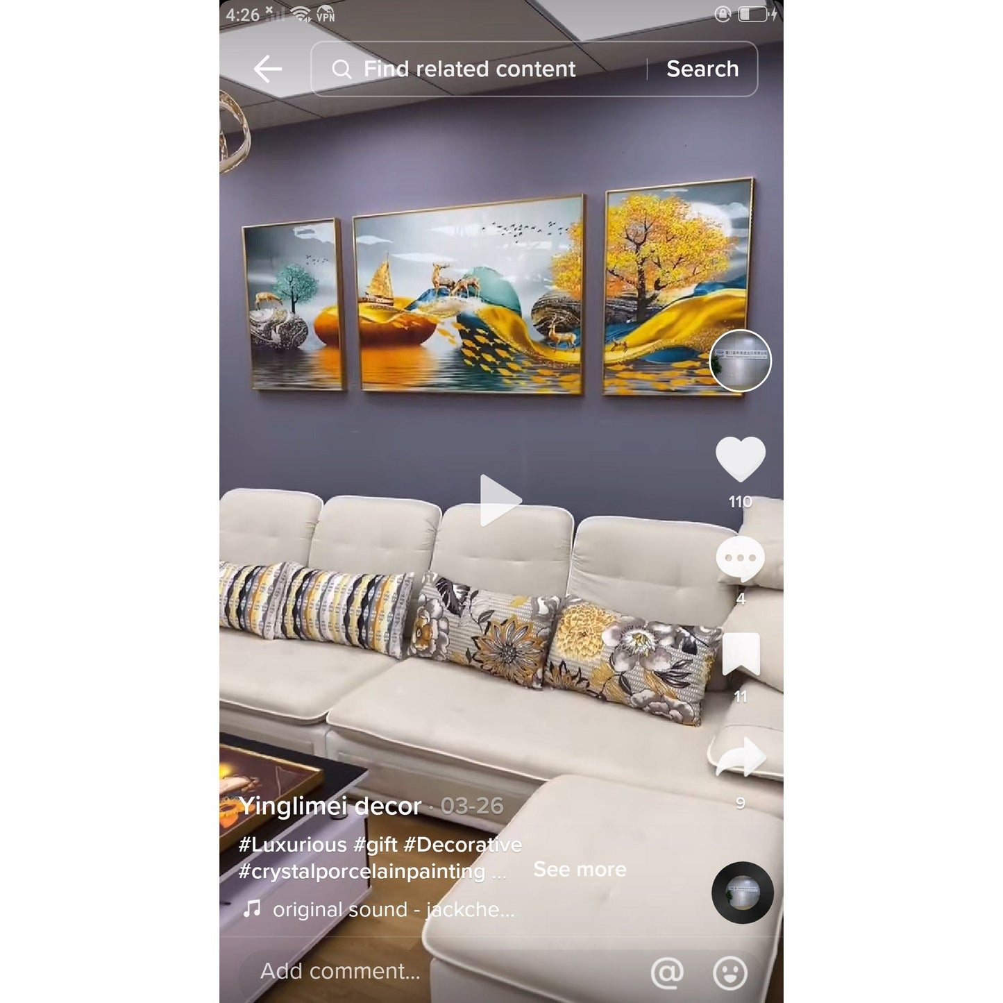 3in1 Abstract auspicious Golden Deer Crystal Porcelain Decorative Wall Painting
