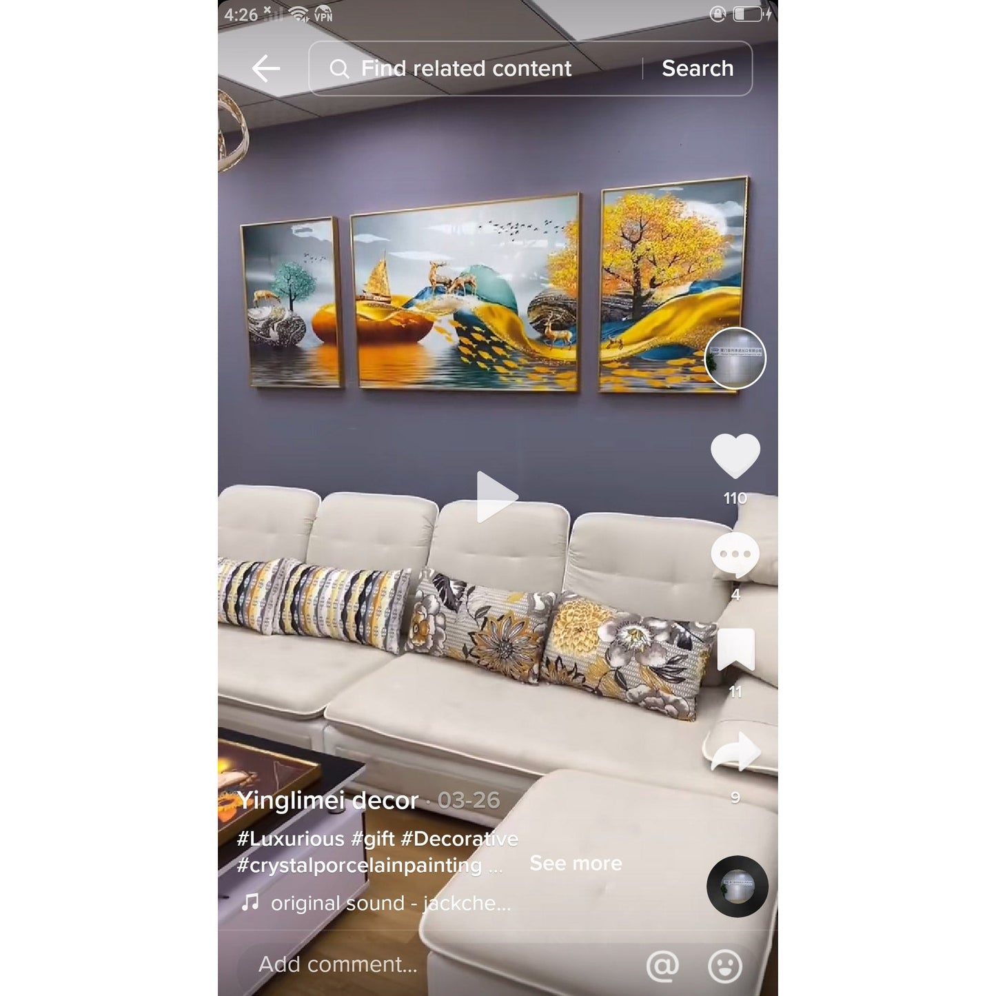 3in1 Abstract Auspicious Golden Deer Crystal Porcelain Decorative Wall Painting