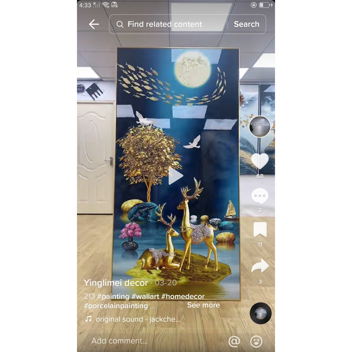 Abstract Deer in Moonlight Crystal Porcelain decorative Wall painting