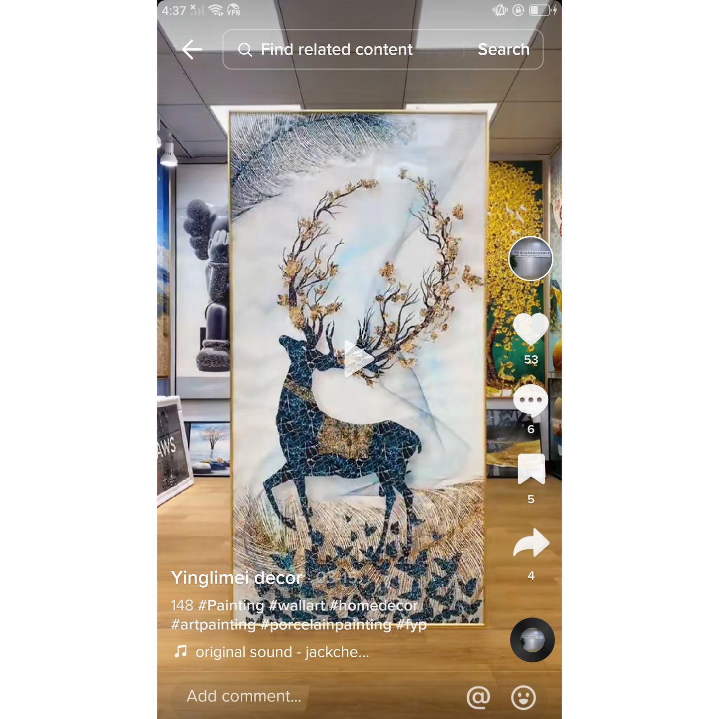 Abstract Flower Elk Crystal Porcelain Decorative Wall painting