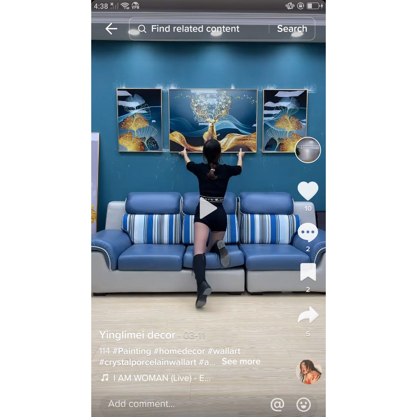 3in1 Abstract Auspicious Golden Deer Crystal Porcelain decorative Wall Painting