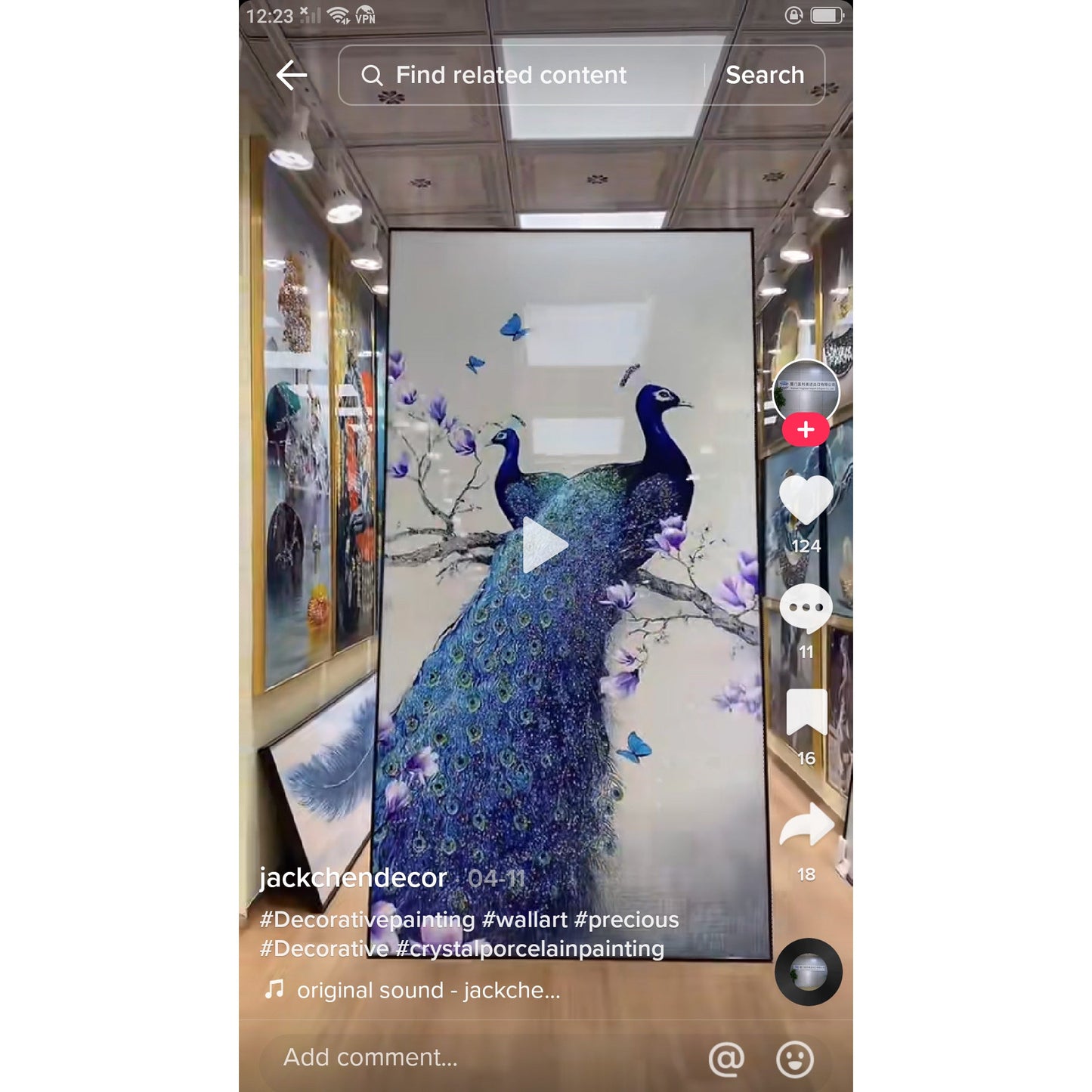 Auspicious blue Peacock Crystal Porcelain Wall paintingart