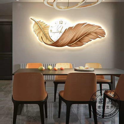 Feather creative design decoration wall hanging clock LED