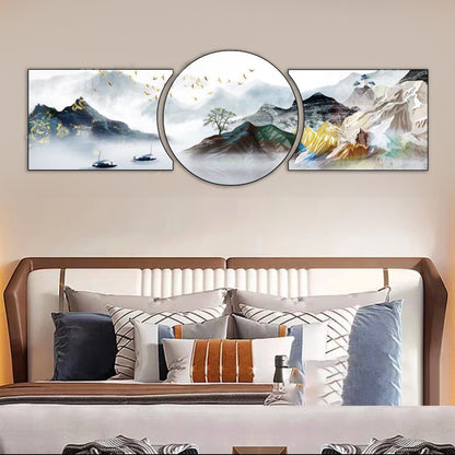Circle 3in1 Abstract Landscape deer Home Art Crystal Porcelain wall Painting