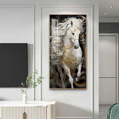 Modern white horse background wallart Crystal Porcelain Painting Decorative LED