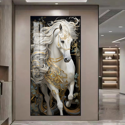 Modern white horse background wallart Crystal Porcelain Painting Decorative LED