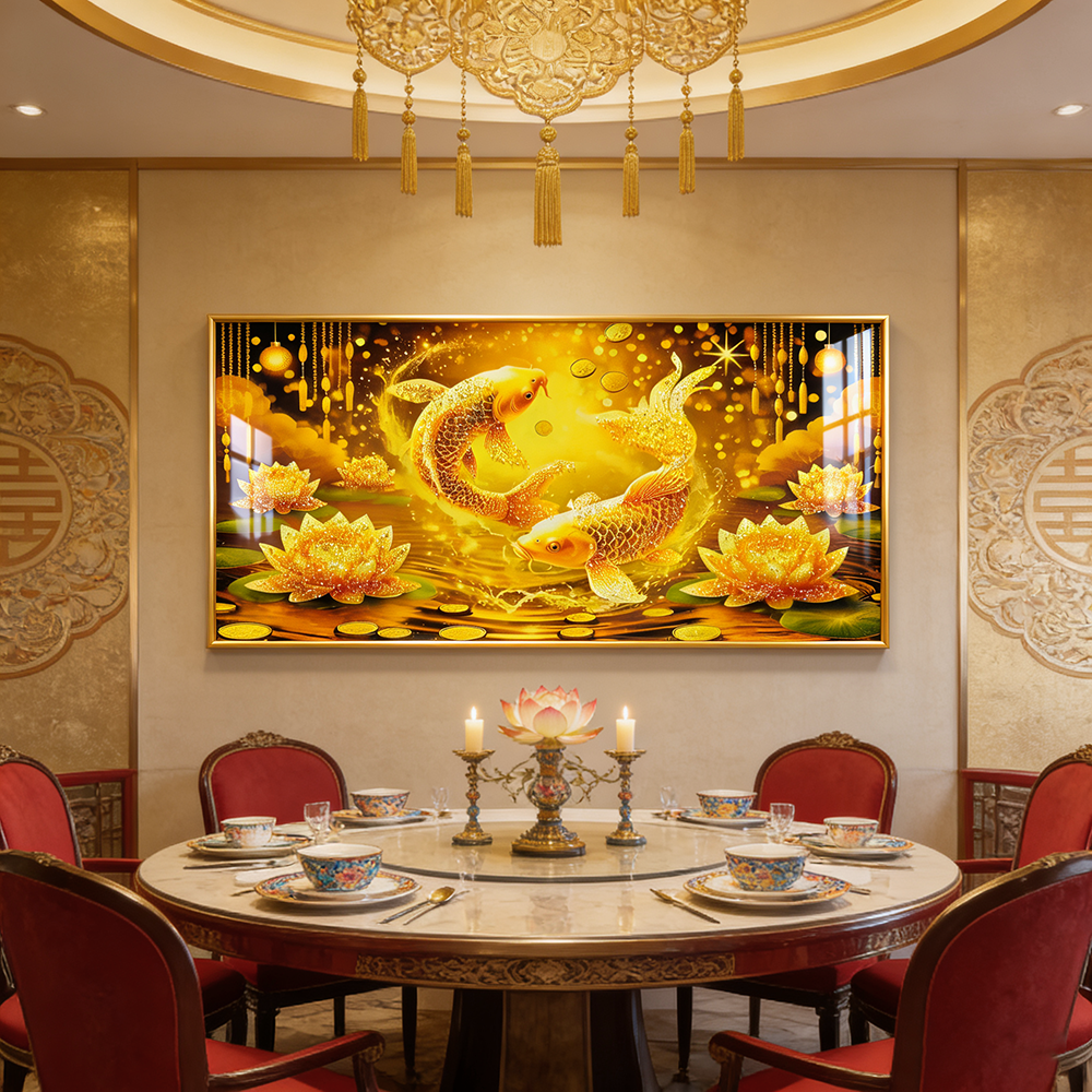 Golden Fish Landscape Crystal Porcelain Painting decorative wall painting art