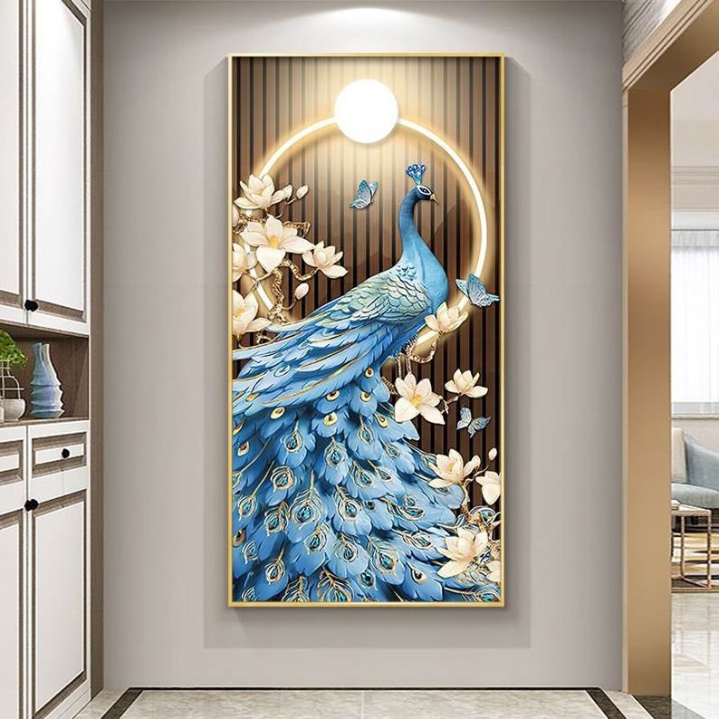 Crystal porcelain painting decoration wall Painting Decorative art Blue Peacock