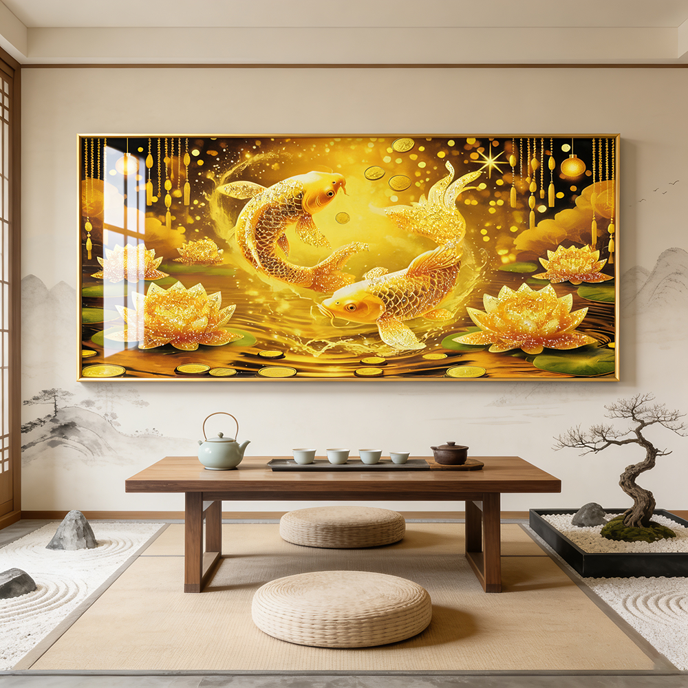 Golden Fish Landscape Crystal Porcelain Painting decorative wall painting art