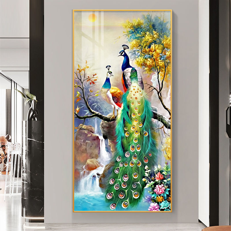 Crystal porcelain painting decoration wall Painting Decorative art Green peafowl