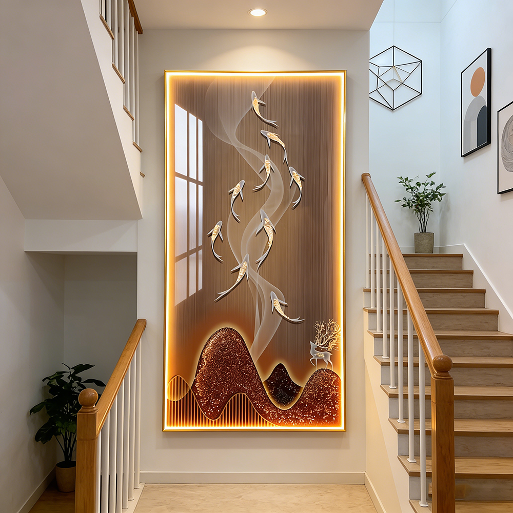 Lucky Fishes Picture print LED lamp Crystal Porcelain Painting Decorative .