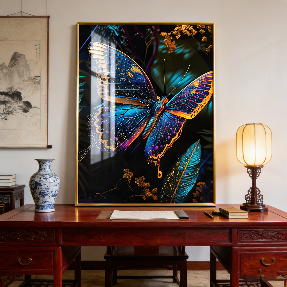 Luxurious Butterfly Landscape Crystal Porcelain Painting 3D decorative LED