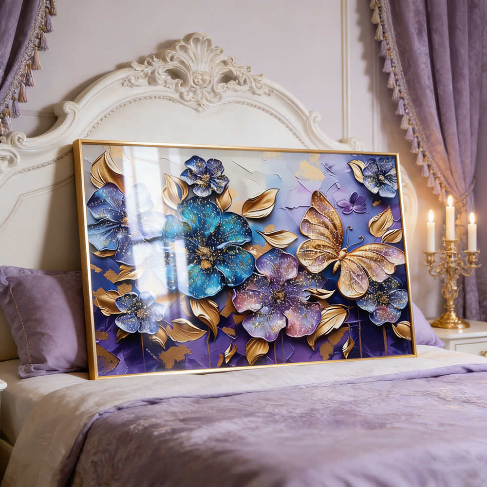 Abstract Landscape butterfly flowers Crystal Porcelain painting Wall art