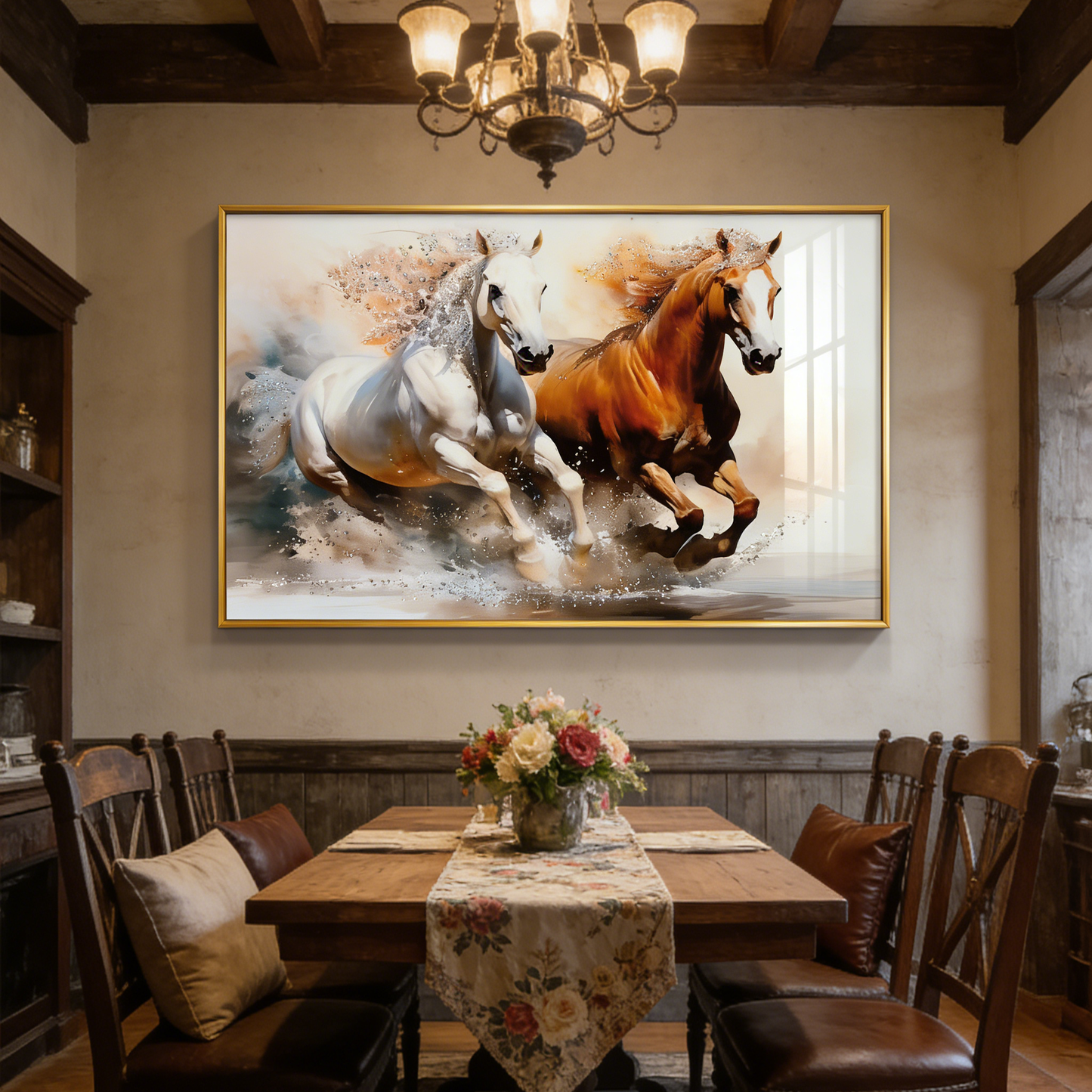 Abstract animals horse Crystal Porcelain painting  Decorative Wallart LED