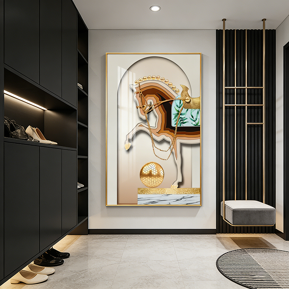 Modern Horse HD print Crystal Porcelain wall decorative Painting LED