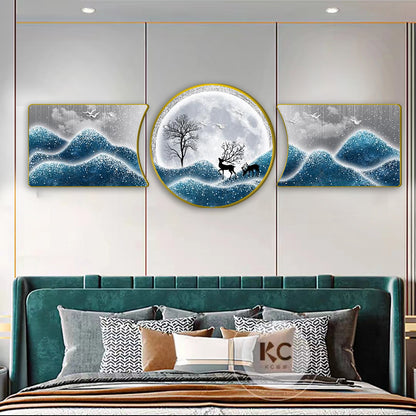 Circle 3in1 Abstract Landscape deer Home Art Crystal Porcelain wall Painting