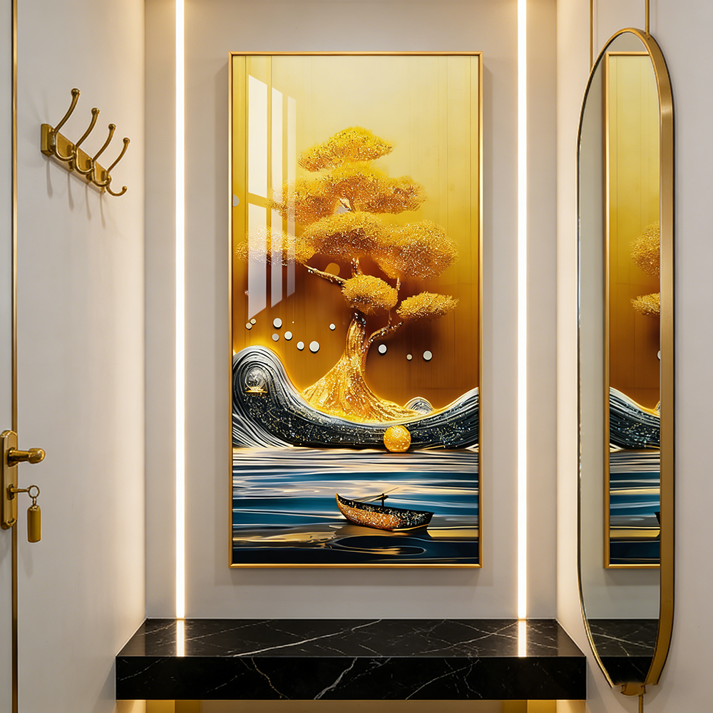 Abstract Red Leaf Landscape LED wallart Crystal Porcelain decorative painting