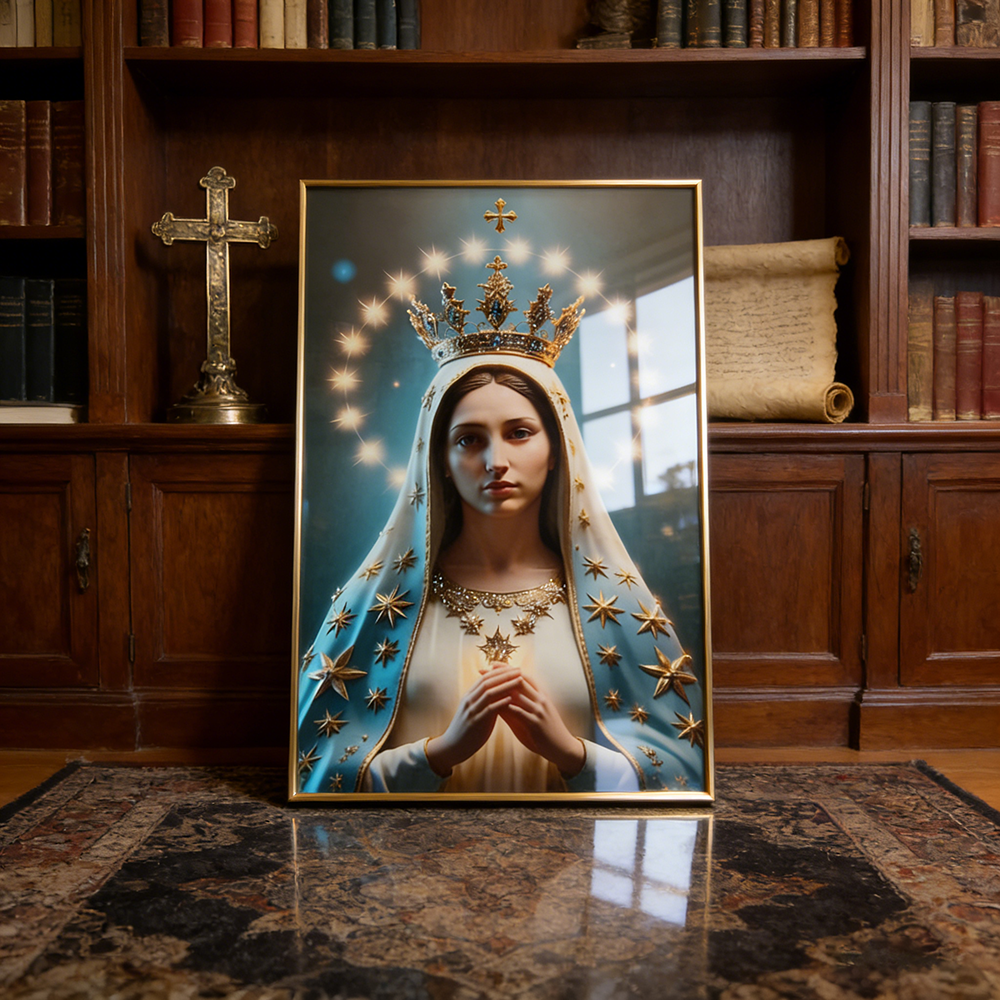 Luxurious statue of the goddess Maria crystal porcelain painting wall Decorative art LED