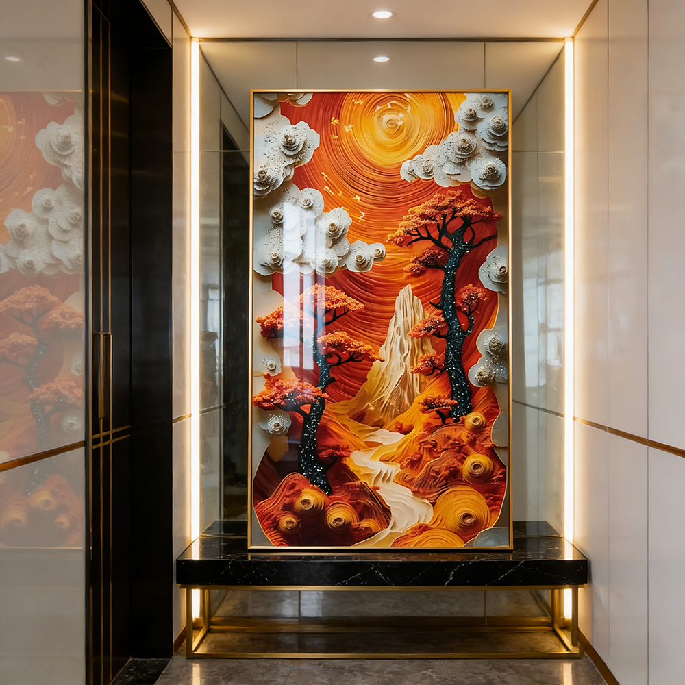 Abstract Red Leaf Landscape LED wallart Crystal Porcelain decorative painting