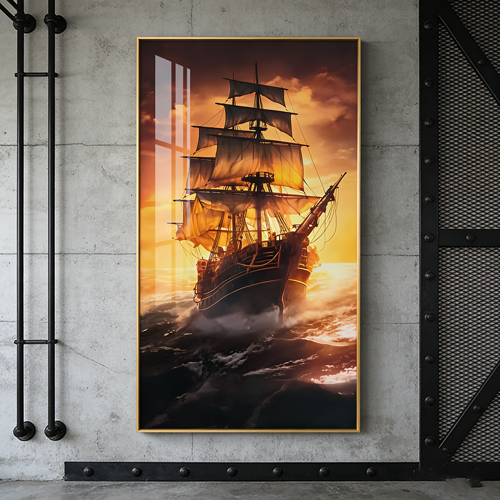 Sailboat Crystal porcelain painting decoration wall Painting Decorative LED
