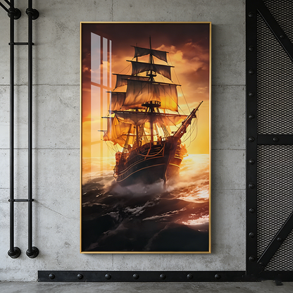 Sailboat Crystal porcelain painting decoration wall Painting Decorative LED