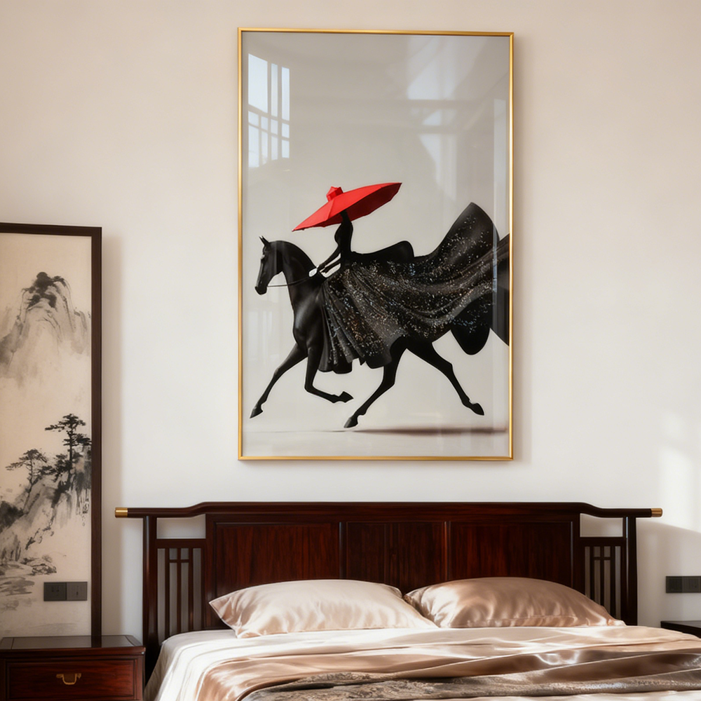 Study decoration horseback riding scenery crystal porcelain painting wall art LED