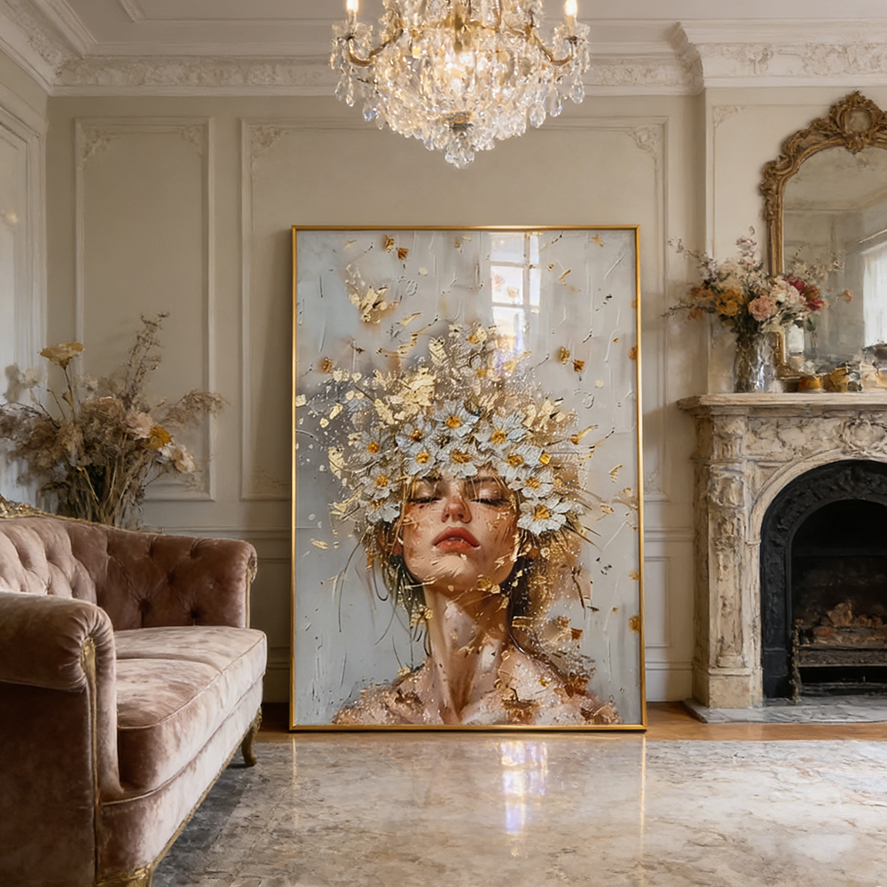 Beautiful Girl Flower Crystal Porcelain Painting Wall Decorative LED pop art