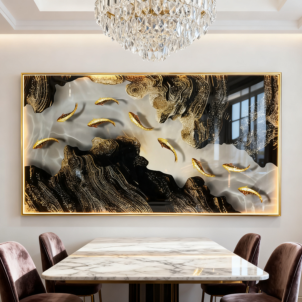 Livingroom Abstract  landscape fish Crystal Porcelain wallart painting mordant