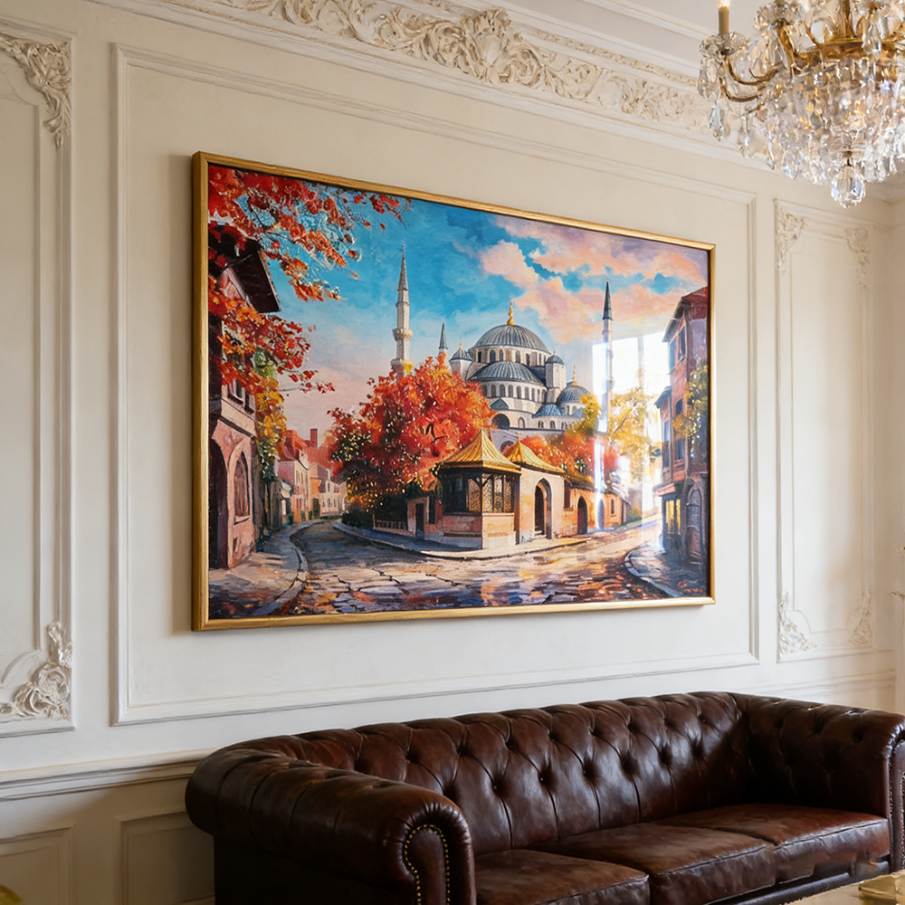 Luxury Beautiful Palace Landscape Crystal Porcelain Painting decorative wallart.