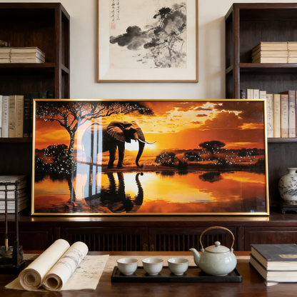 Banner animals elephant landscape Crystal Porcelain painting wallart Decorative LED