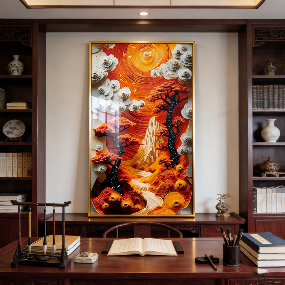 Abstract Red Leaf Landscape LED wallart Crystal Porcelain decorative painting