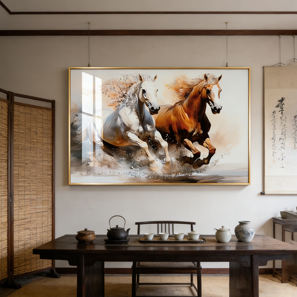 Abstract White Horse with Wings Crystal Porcelain Painting feather Wallart