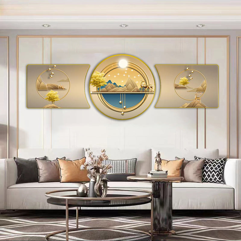 Circle 3in1 Abstract Landscape Crystal Porcelain Decorative wall Painting art