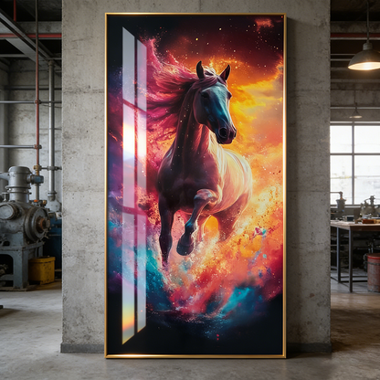 Beautiful Landscape Black Horse Crystal Porcelain Painting Decorative art LED