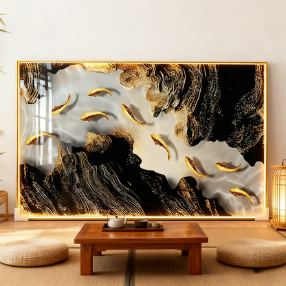 Livingroom Abstract  landscape fish Crystal Porcelain wallart painting mordant