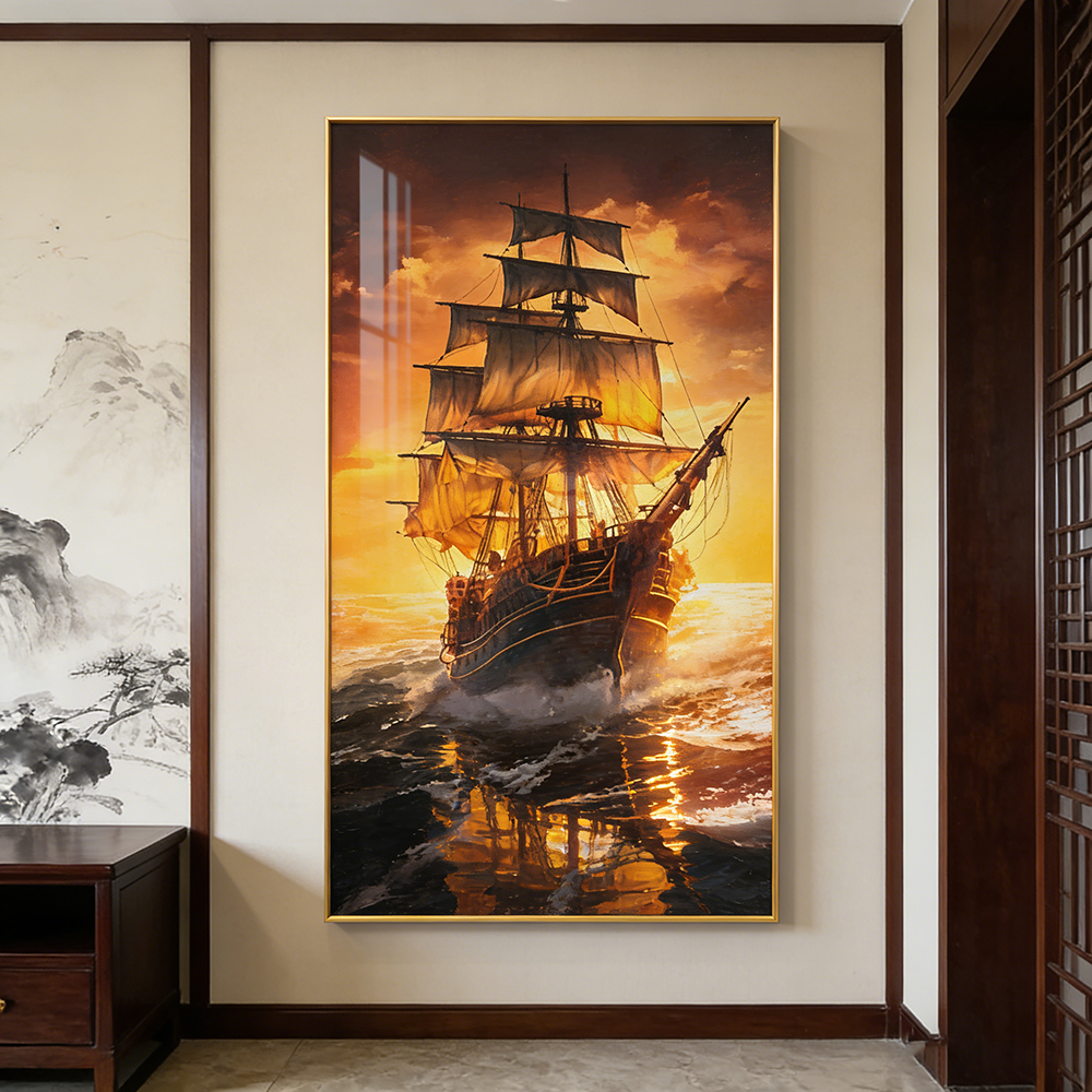Sailboat Crystal porcelain painting decoration wall Painting Decorative LED