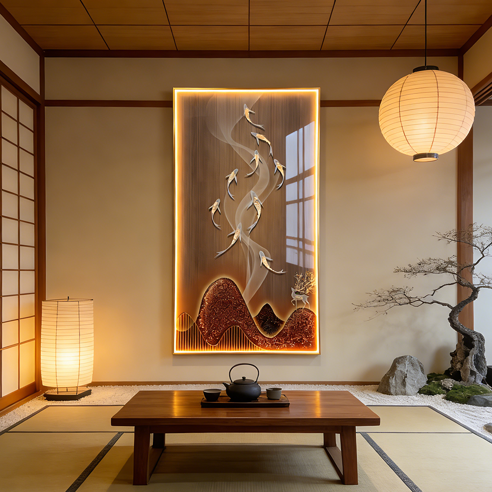 Lucky Fishes Picture print LED lamp Crystal Porcelain Painting Decorative .