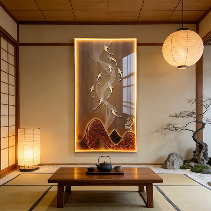 Lucky Fishes Picture print LED lamp Crystal Porcelain Painting Decorative .