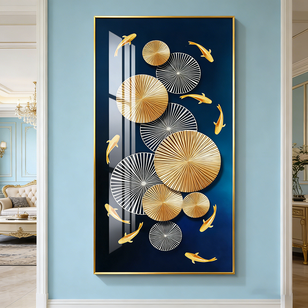 Geometry Fish School Landscape Crystal Porcelain Painting Decorative art LED