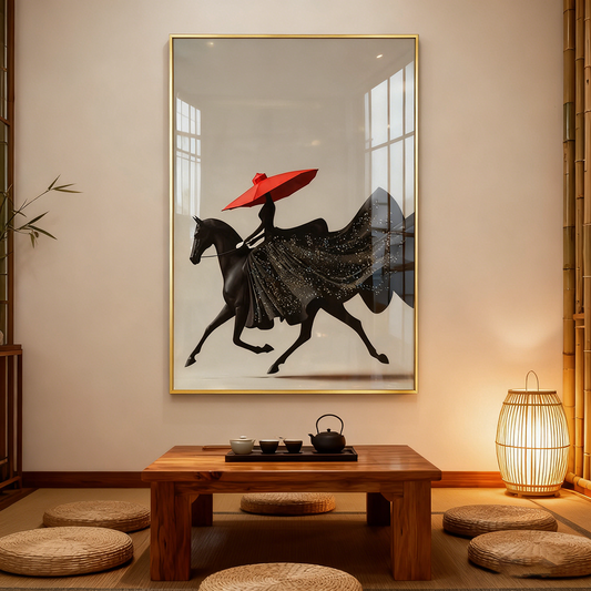 Study decoration horseback riding scenery crystal porcelain painting wall art LED