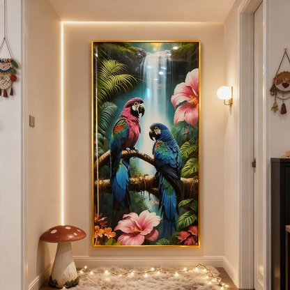 Abstract Home Decoration Parrot Landscape Crystal Porcelain Painting wallart LED